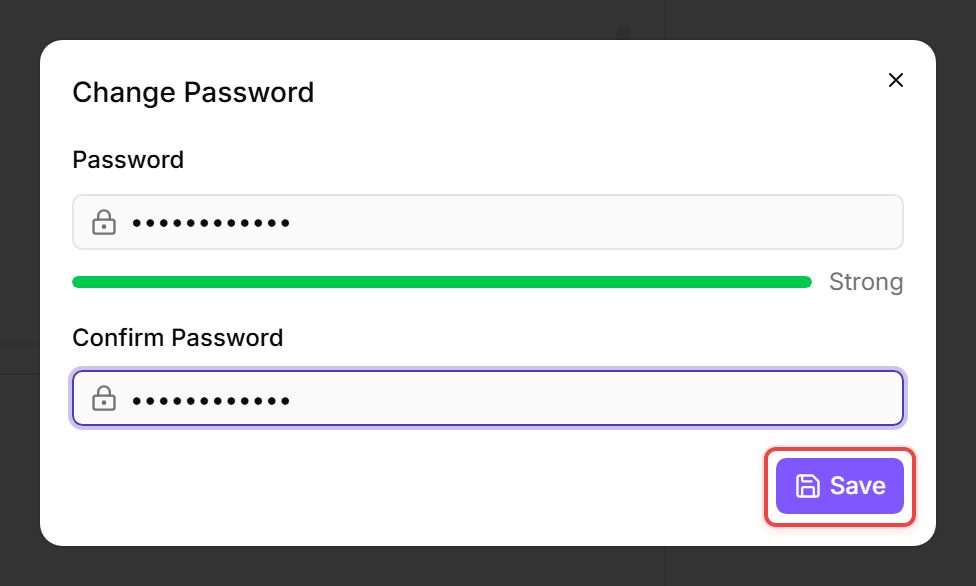 The octoja Change Password dialog with the Save button outlined.