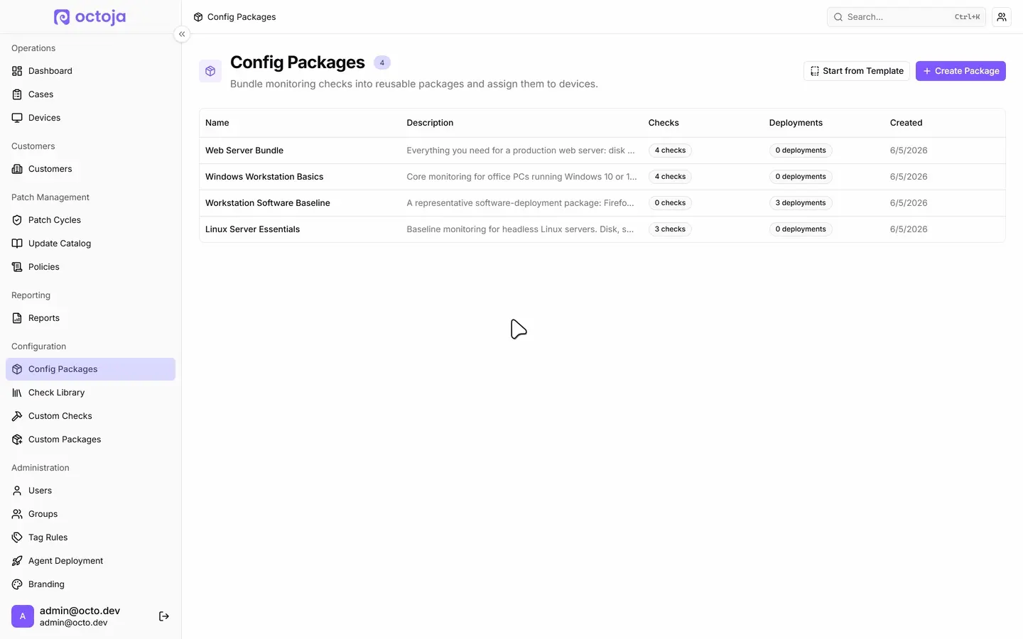 Animated walkthrough β opening the Windows Workstation Basics config package, switching to its Software tab, clicking Add Software, and searching the Chocolatey catalogue for firefox. The results list shows Mozilla Firefox, Mozilla Firefox ESR, Adblock Plus for Firefox, Bitdefender TrafficLight for Firefox, and Progressive Web Apps for Firefox.