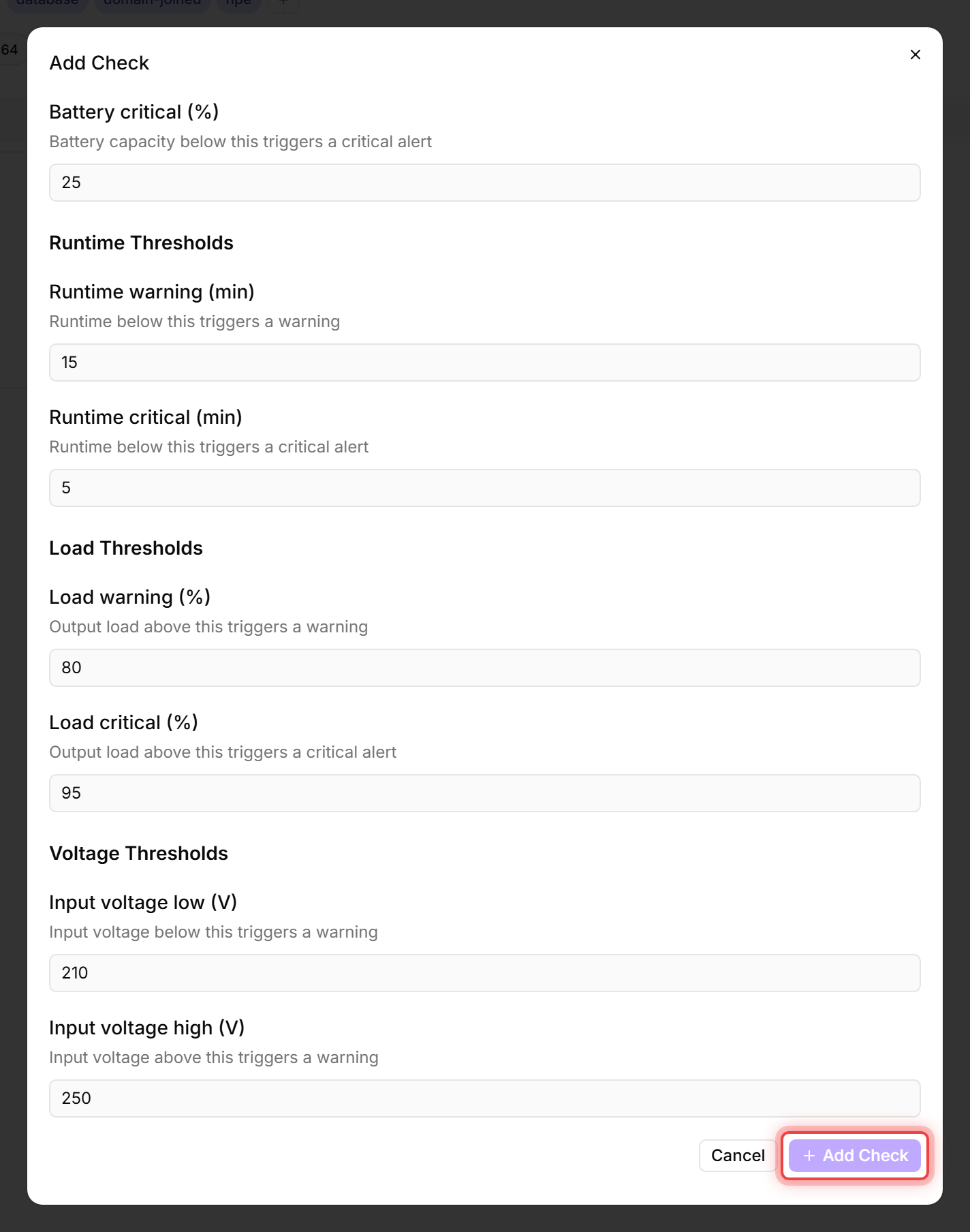 Configuration dialog