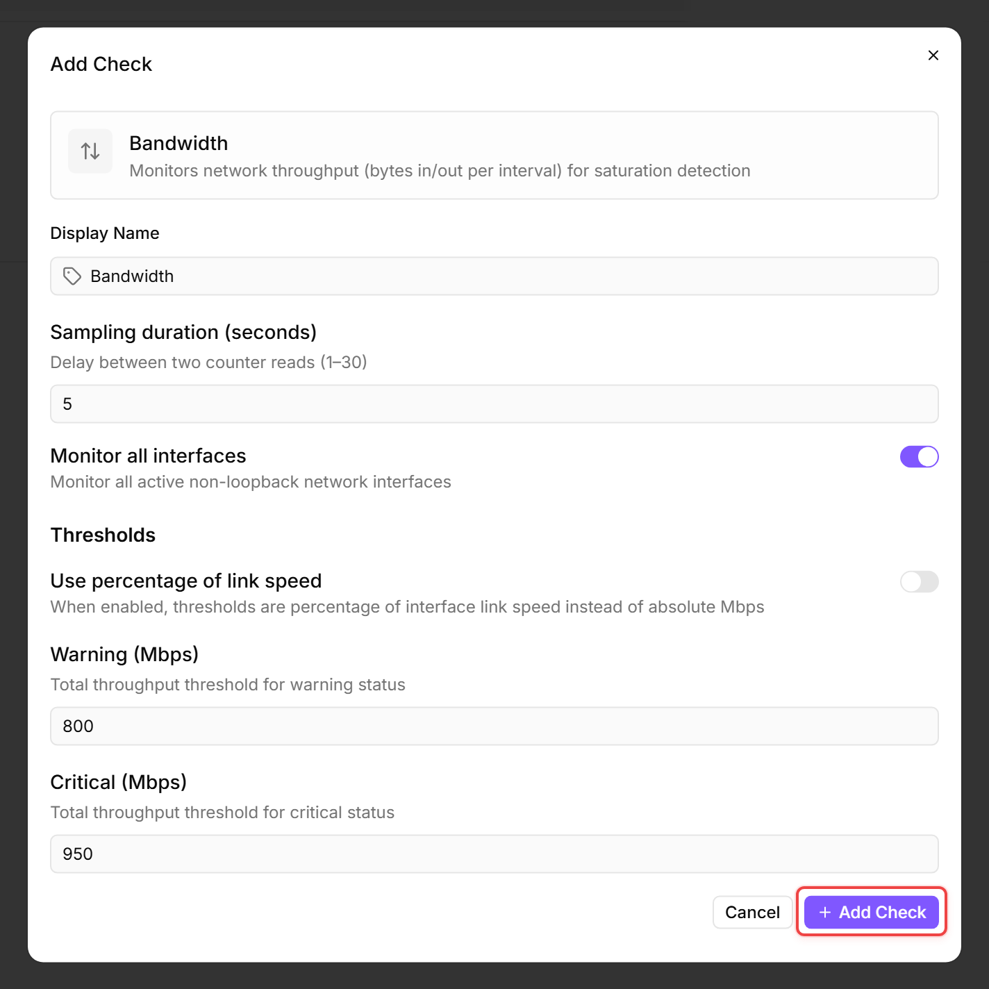 Configuration dialog