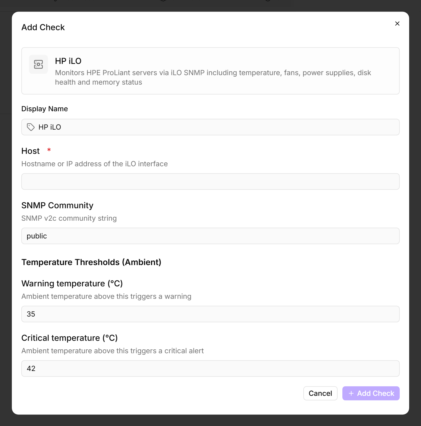 Configuration dialog