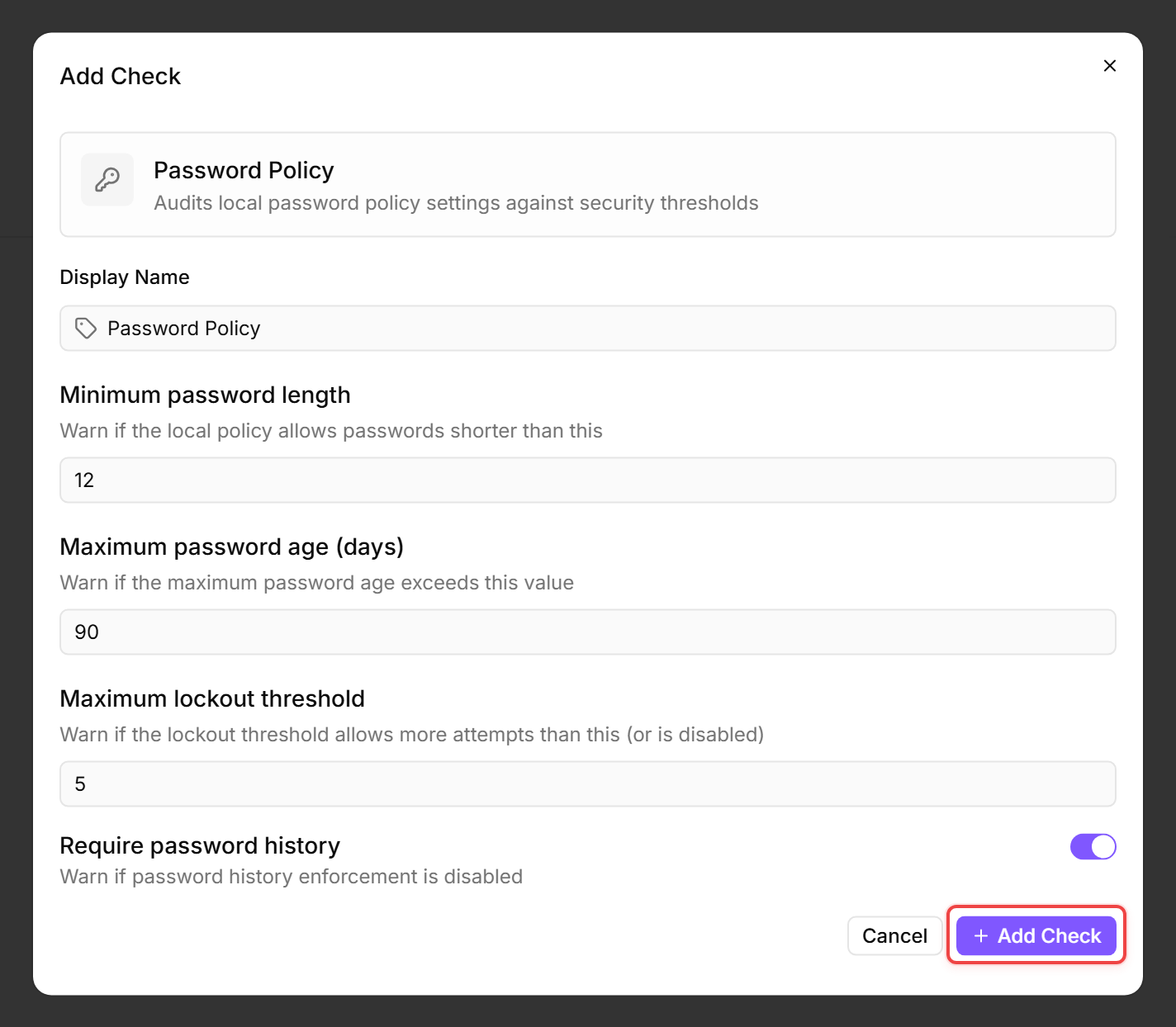 Configuration dialog
