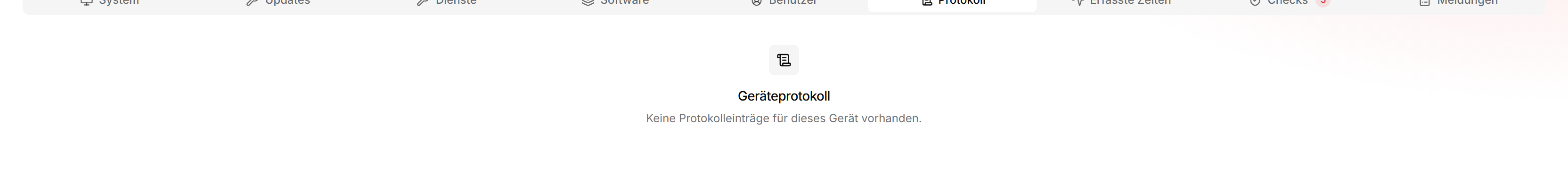 Der Tab Protokoll auf der Gerätedetailseite von NORTHWIND-WS-001 zeigt aktuelle Asset-Log-Einträge — abgeschlossene Aufgaben und Fernsteuerungs-Aktionen mit Zeitstempel, Schweregrad, Quelle und auslösendem Benutzer.