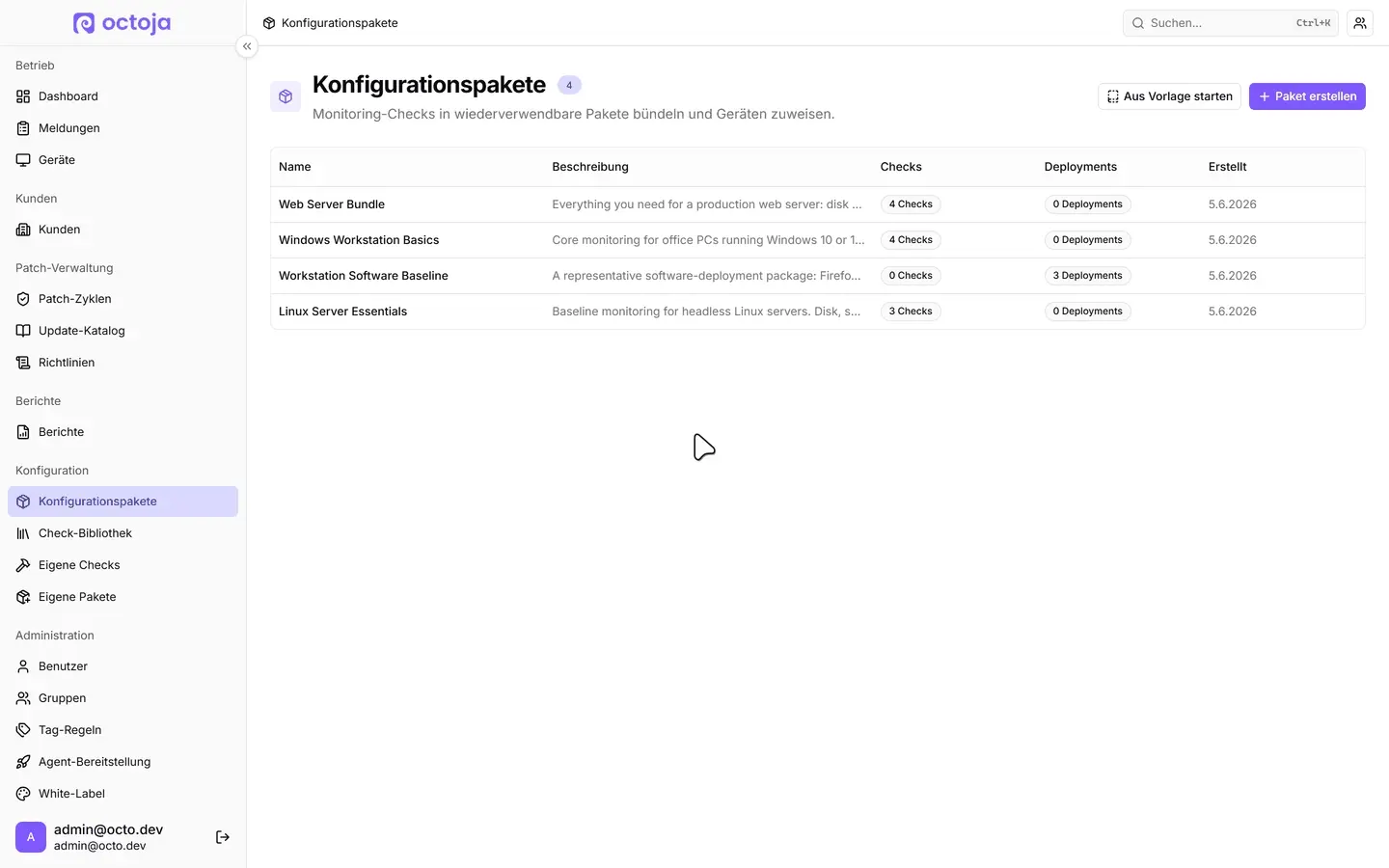 Animierte Vorführung — das Konfigurationspaket „Windows Workstation Basics“ öffnen, in dessen Software-Tab wechseln, auf „Software hinzufügen“ klicken und im Chocolatey-Katalog nach firefox suchen. Die Ergebnisliste zeigt Mozilla Firefox, Mozilla Firefox ESR, Adblock Plus for Firefox, Bitdefender TrafficLight for Firefox und Progressive Web Apps for Firefox.