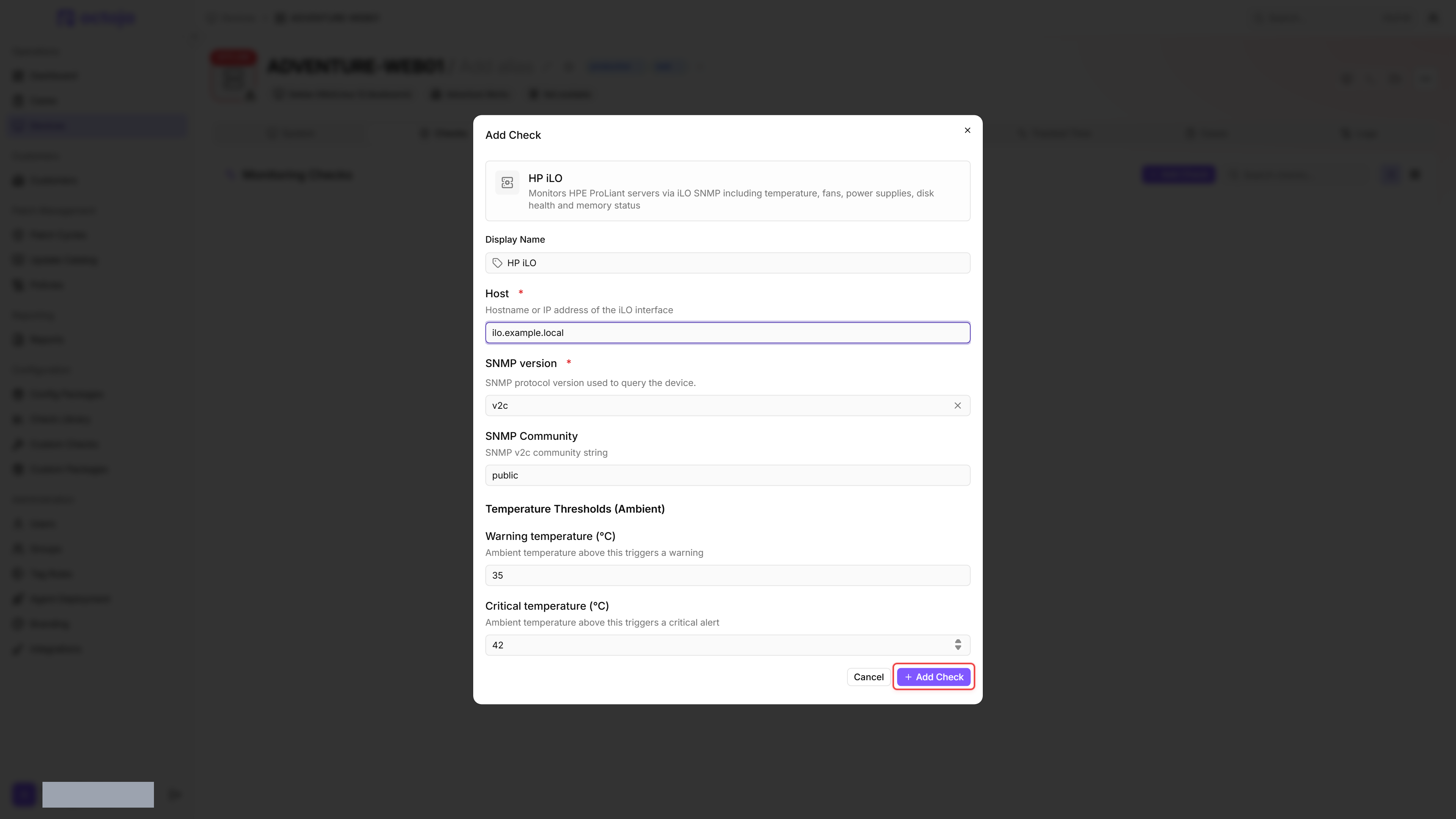 Configuration dialog