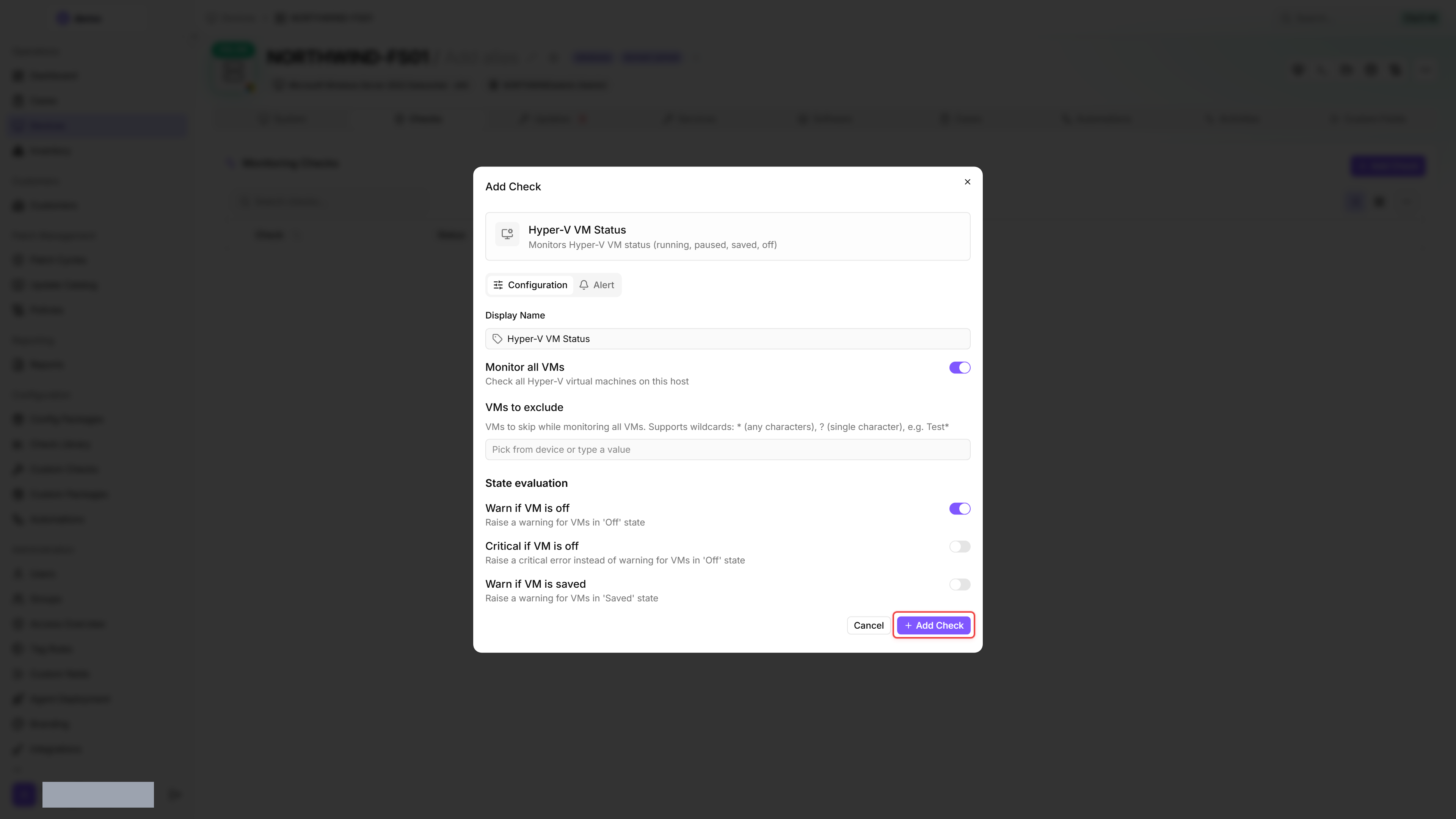 Configuration dialog