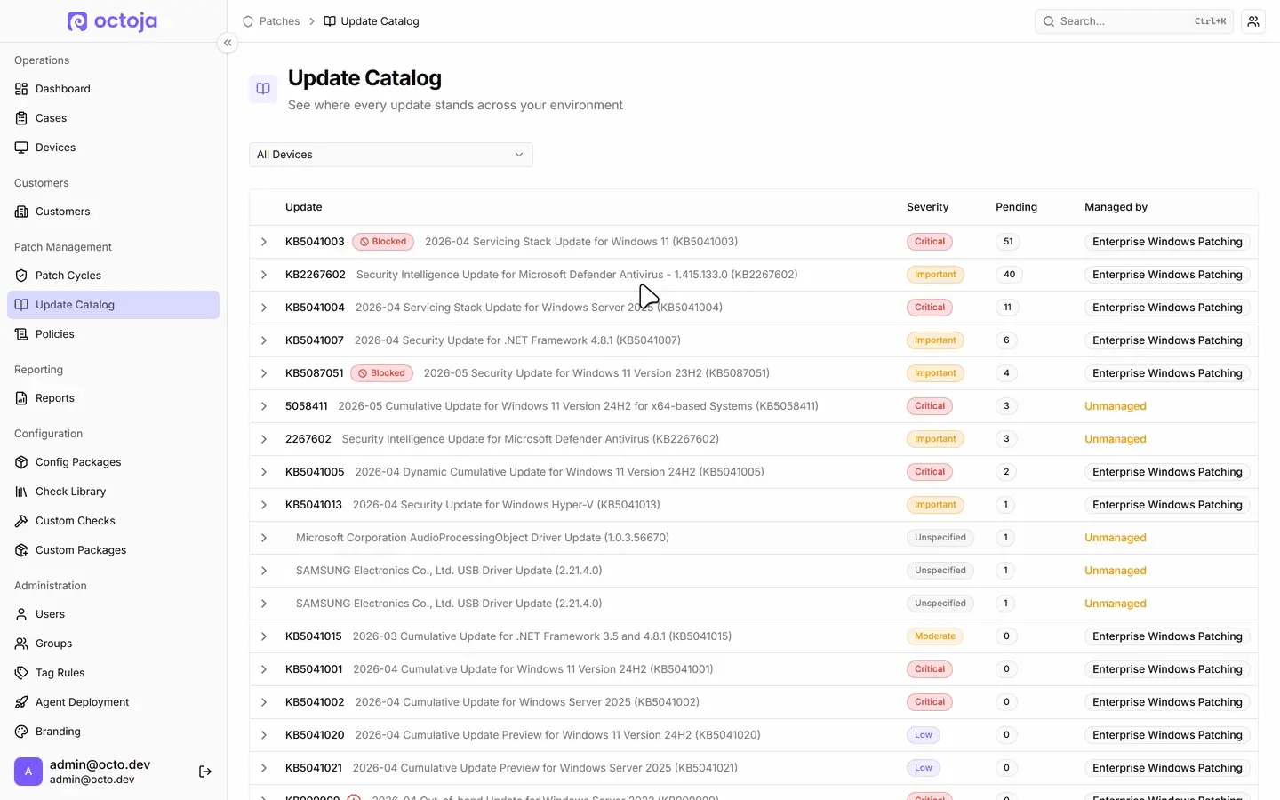 Block a Windows update across every device