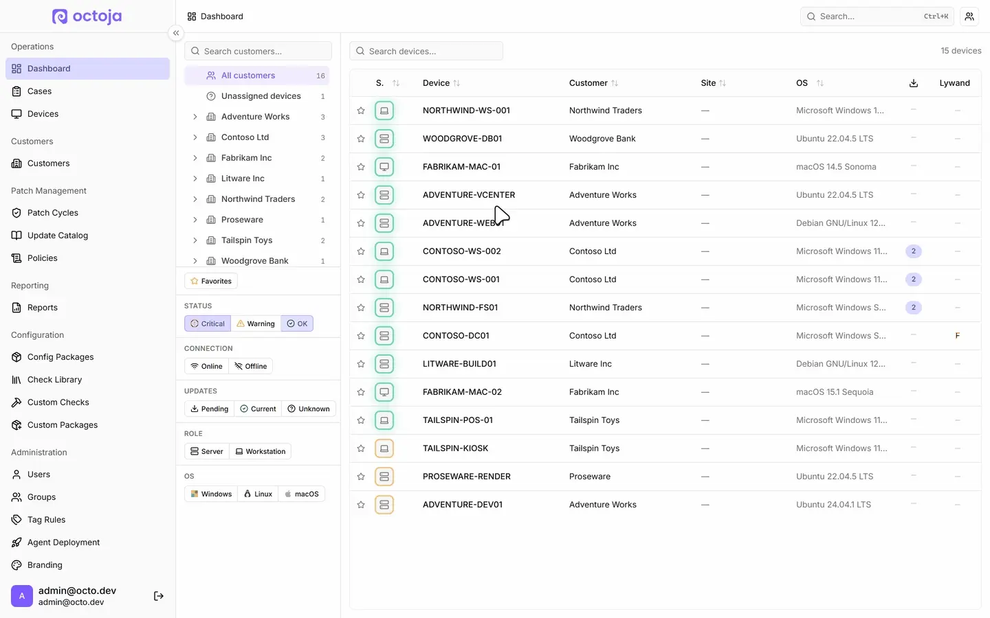 Filter the device dashboard by update status