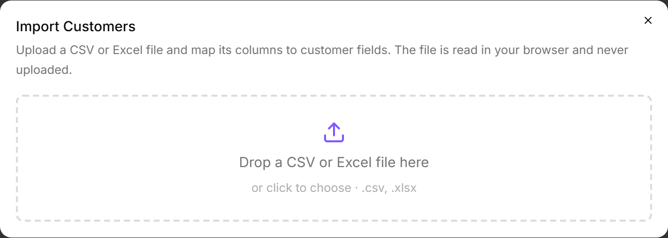 Import customers from CSV or Excel