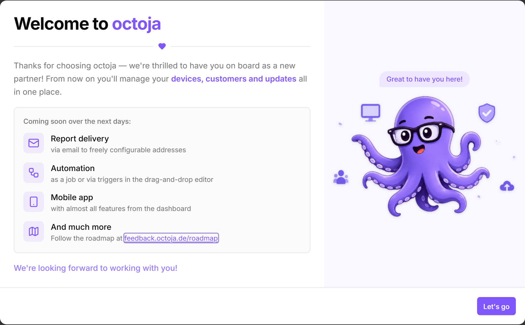 A welcome dialog for new users