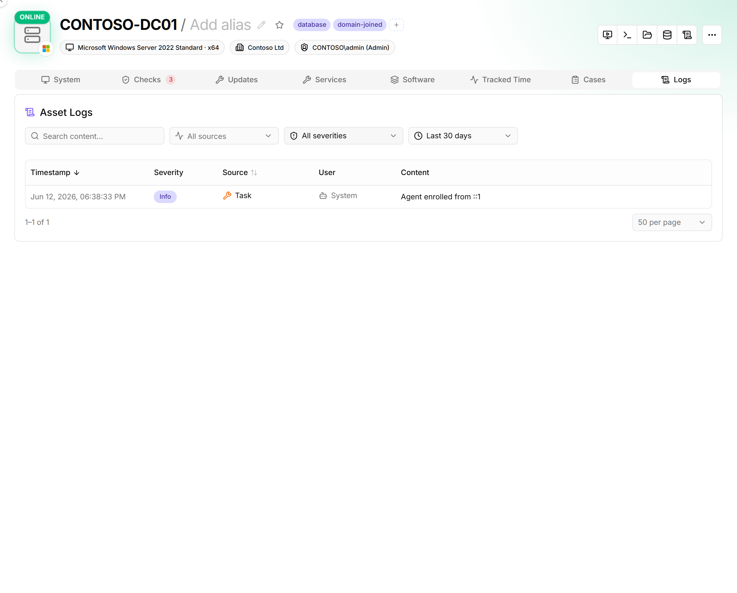 A searchable, sortable device logs tab