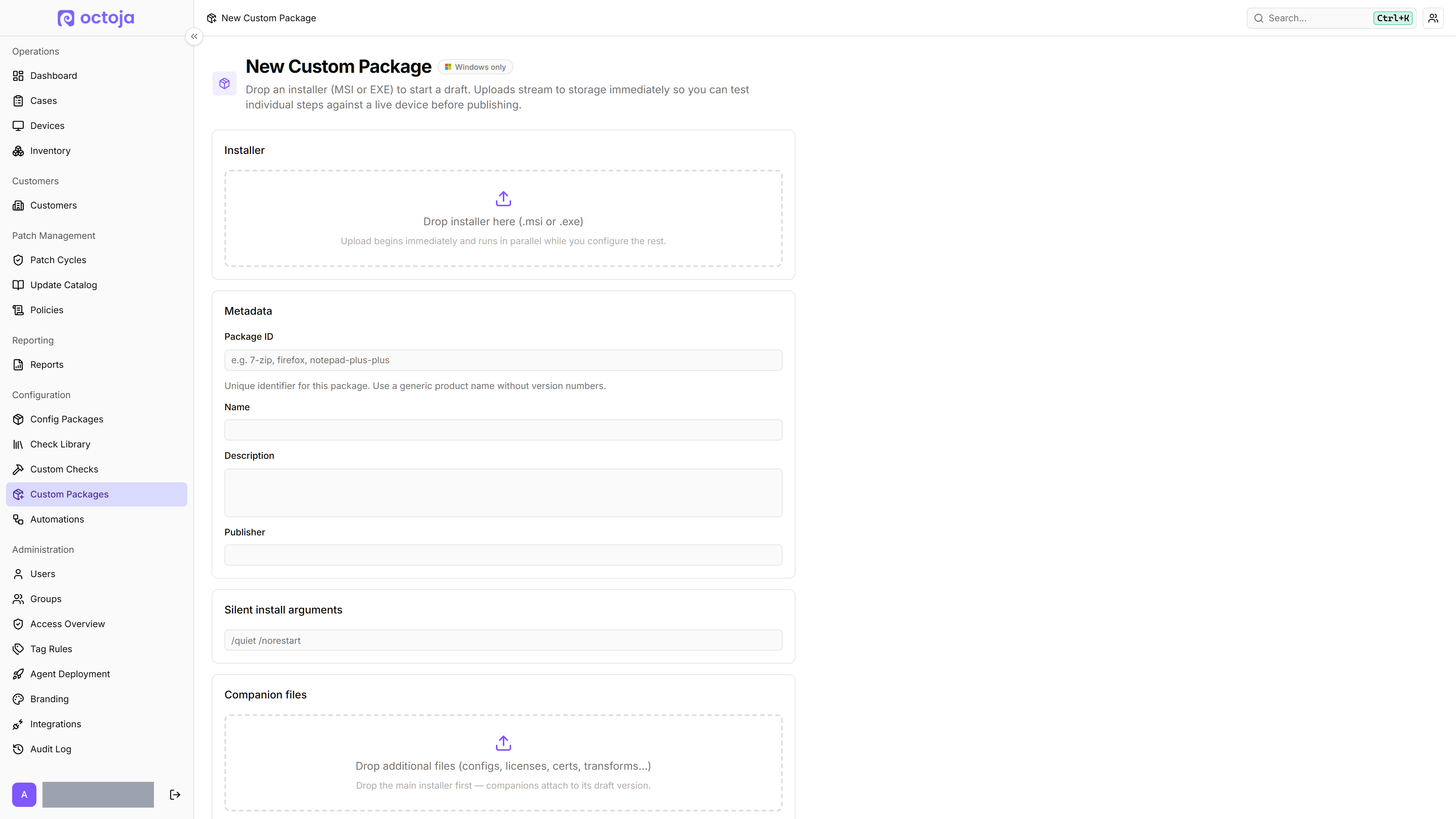 Deploy .exe installers as custom packages