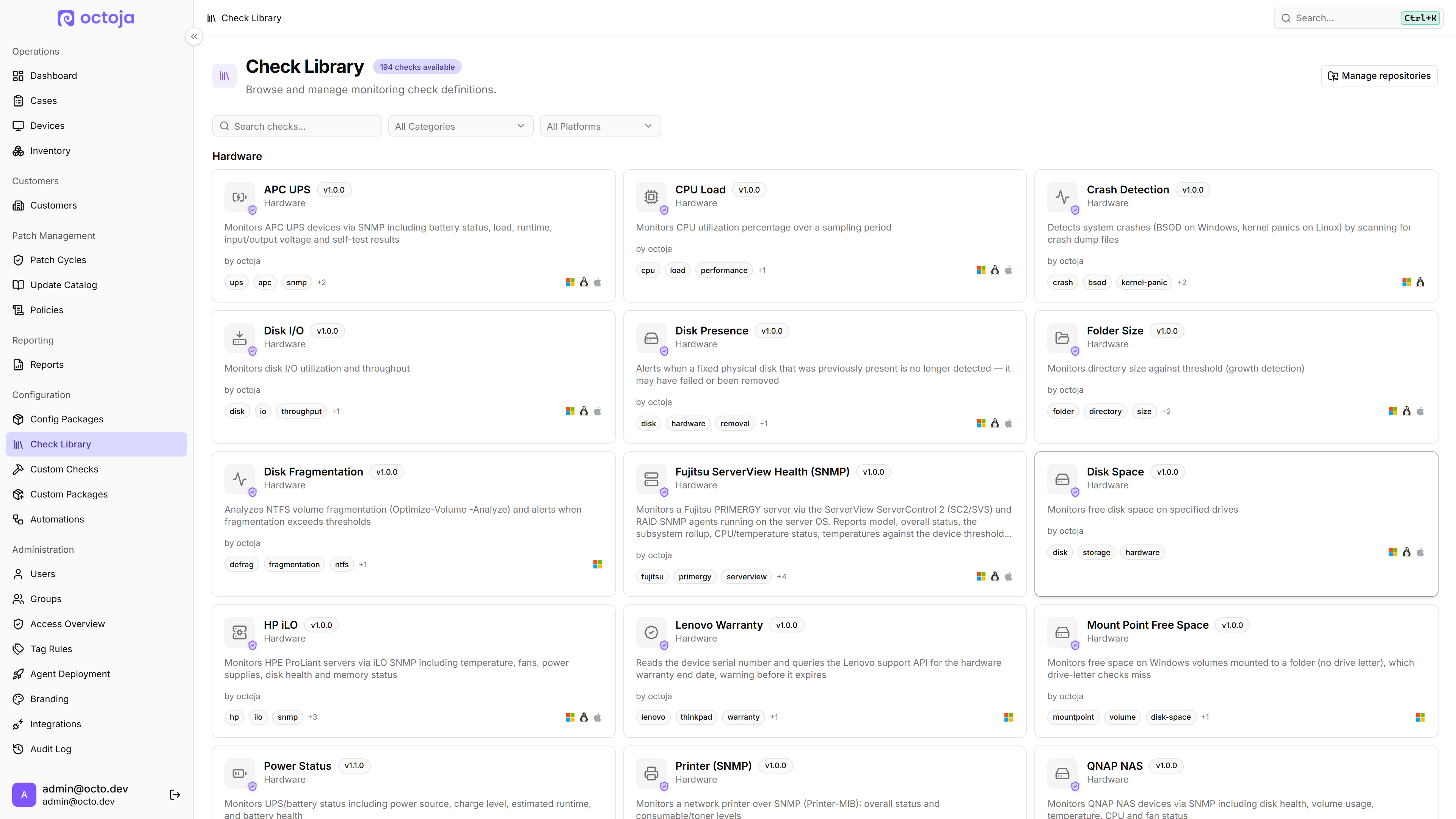 New disk and storage monitoring checks
