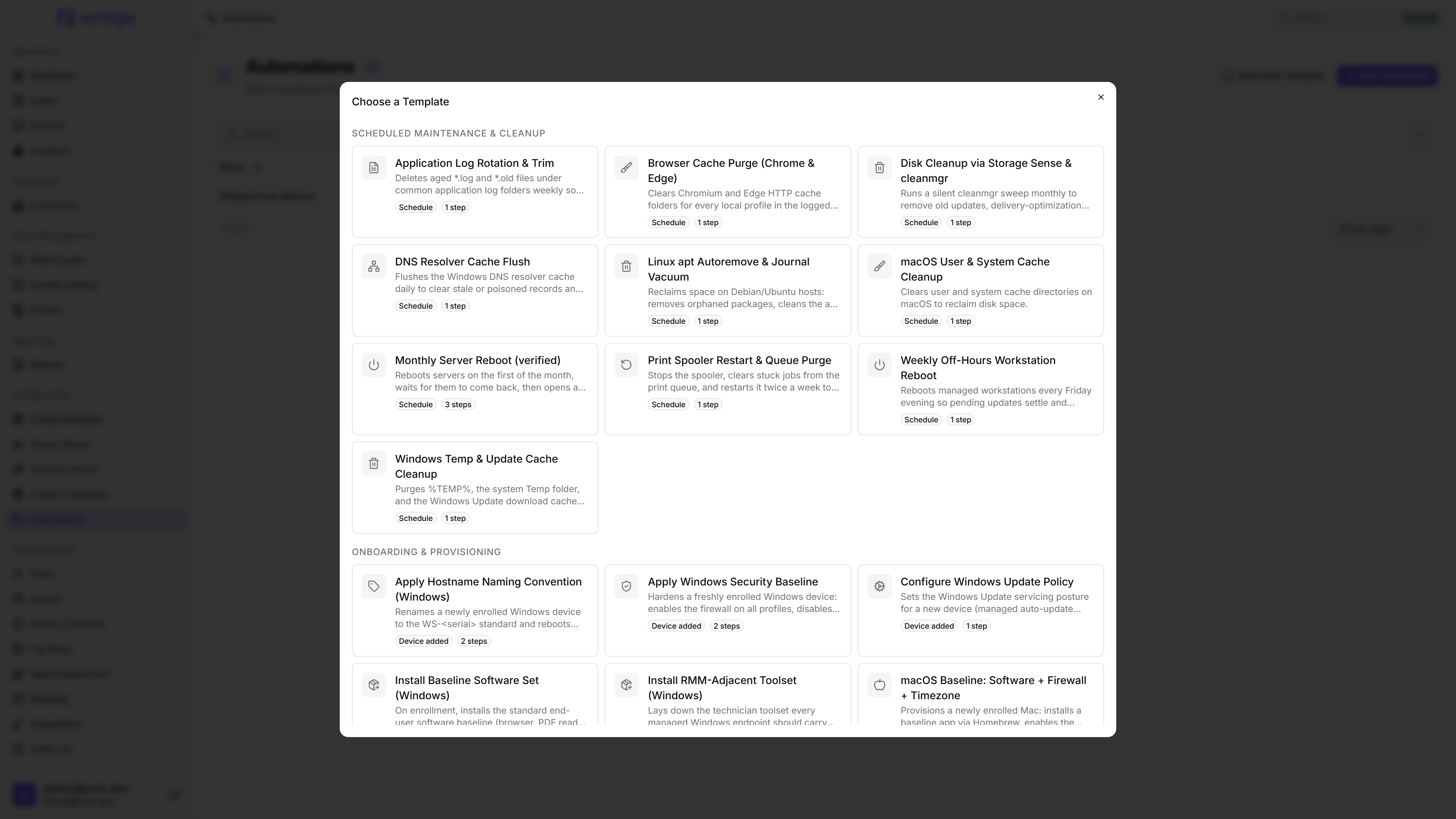 Ready-made templates for patch policies and automations