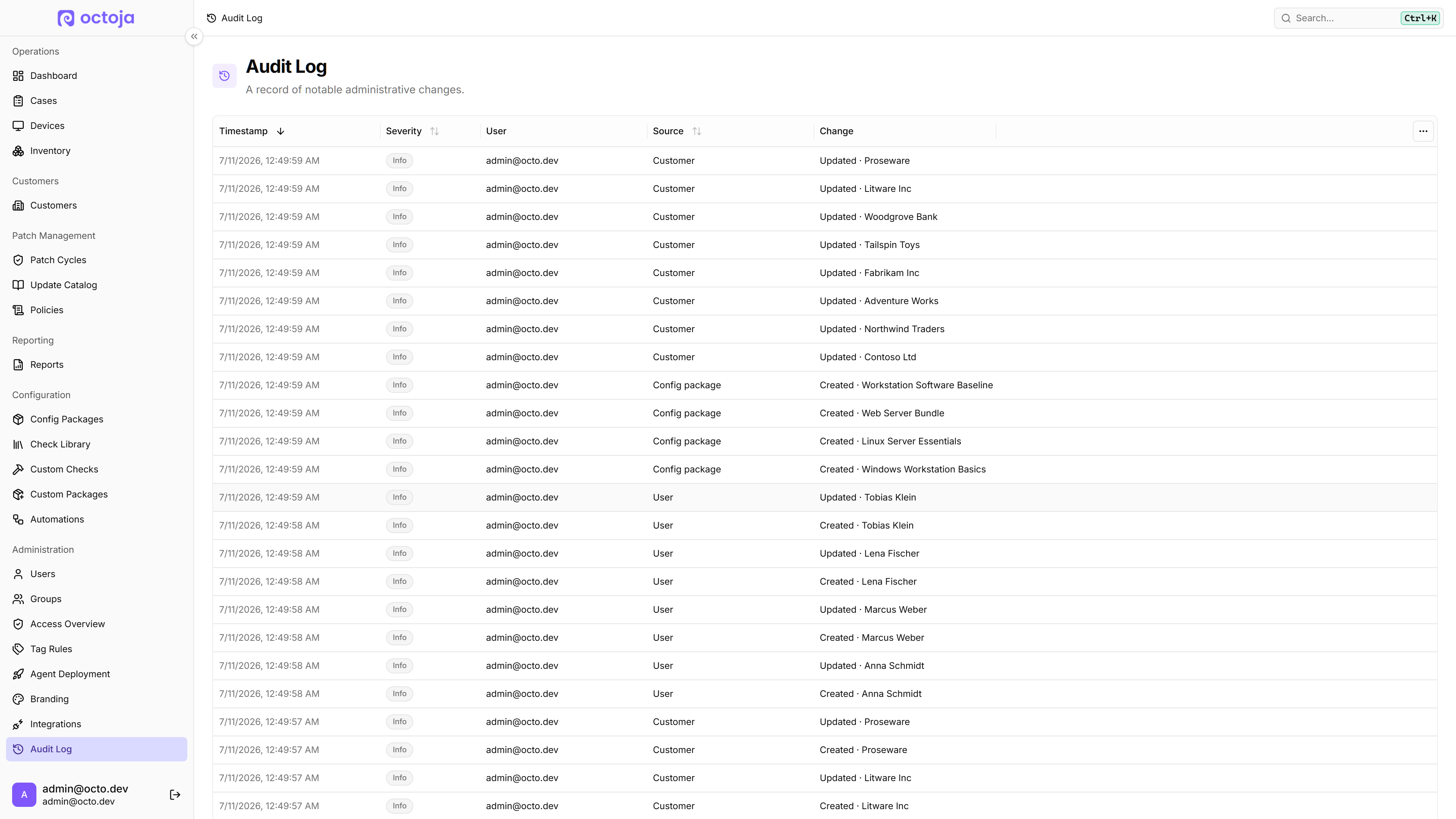 Audit log now covers admin changes across the platform