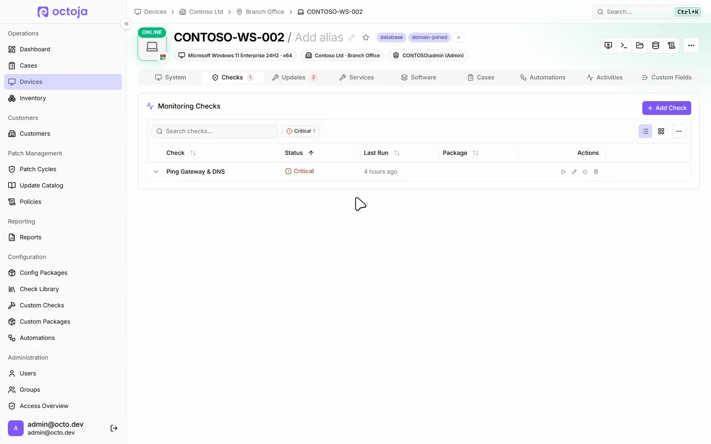 Open a past check result from the History view