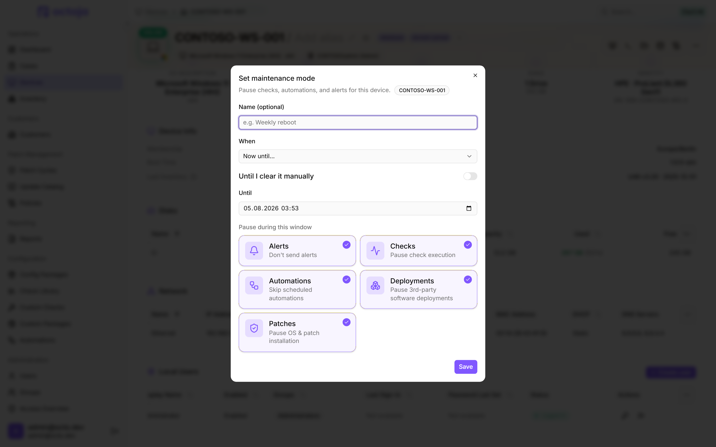 Maintenance mode for devices