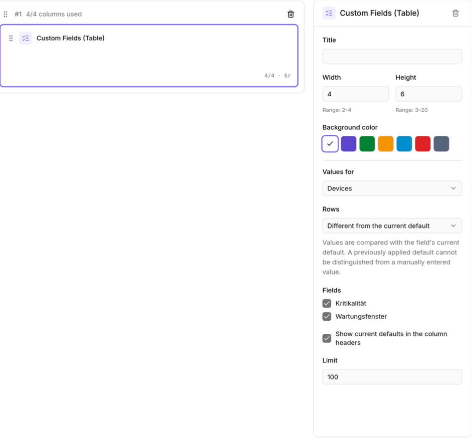Custom fields in report tables