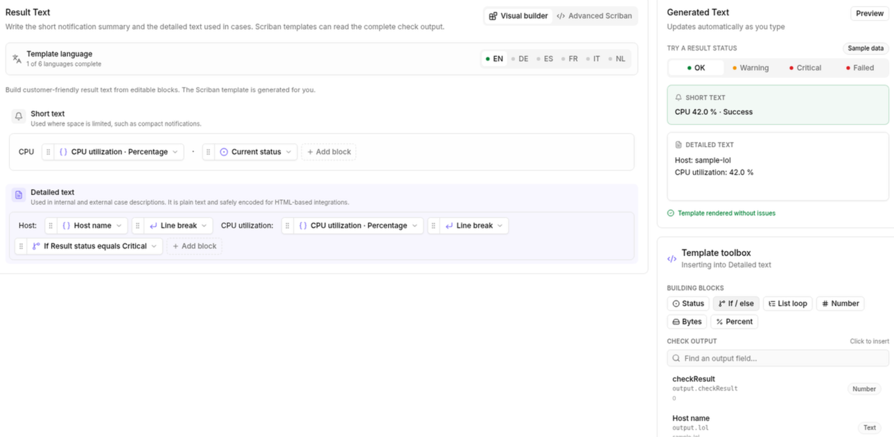 Visual custom-check result builder